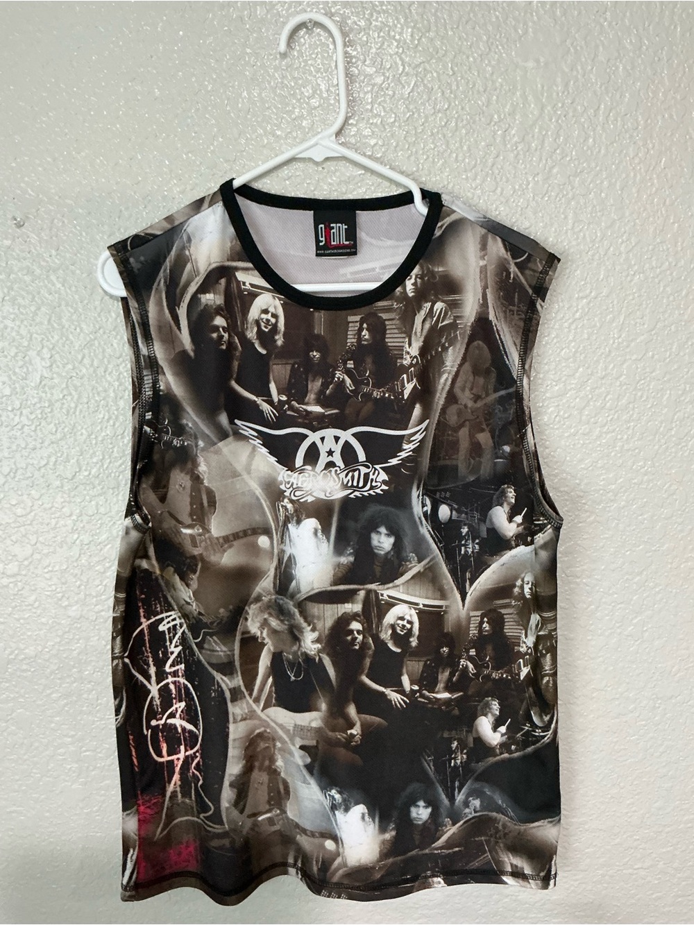 Vtg AEROSMITH AOP All Over Print Tank Top Jersey Hard Rock Glam Band Giant L